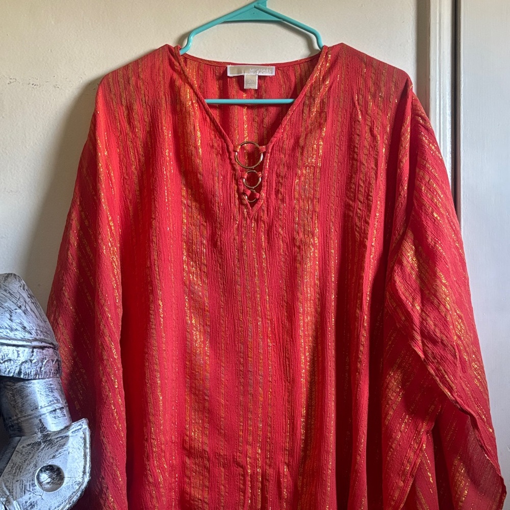 Michael Kors Orange and Gold Tunic Top